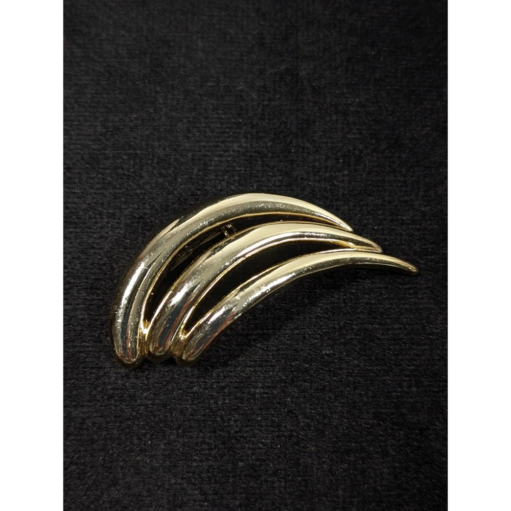 Vintage Piscatelli Gold Tone Curved Bar Brooch Pin Made in USA